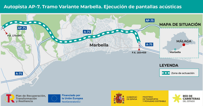 Transportes formaliza por 13,1 millones de euros las obras para reducir el ruido de la AP-7 en el tramo de la Variante de Marbella