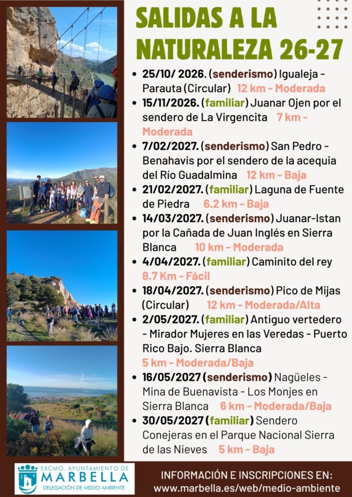 Marbella modifica el programa de salidas a la naturaleza con diez rutas hasta el 30 de mayo